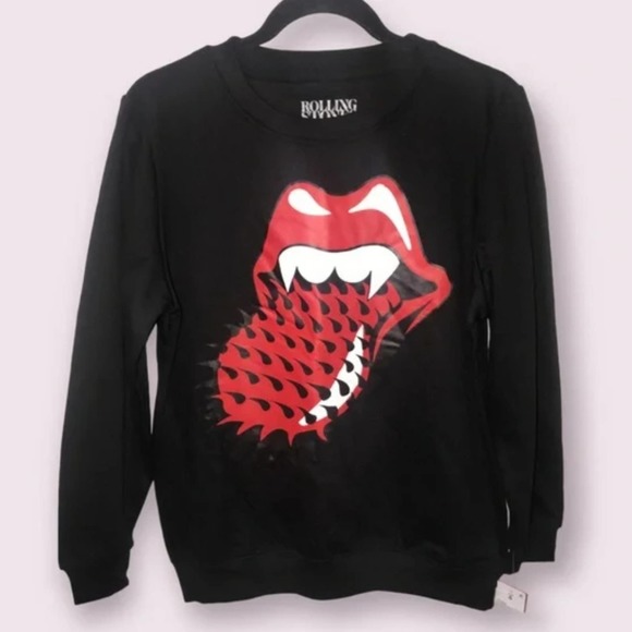 the Rolling Stones Tops - NWT The Rolling Stones Women Cotton Small Graphic Sweatshirt Black Spiked Tongue